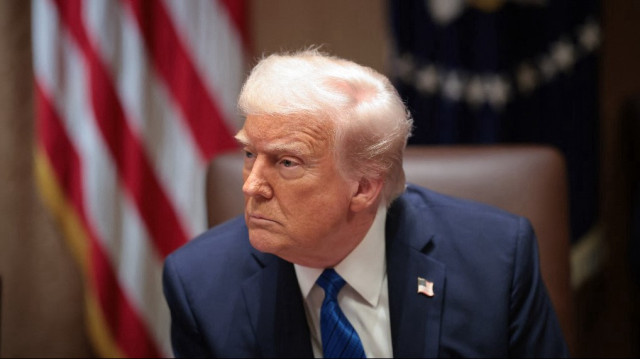 Le président américain Donald Trump répond aux questions d'un journaliste lors d'une réunion des ambassadeurs dans la salle du Cabinet de la Maison Blanche, le 25 mars 2025 à Washington, DC.