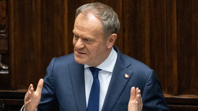 Le Premier ministre polonais Donald Tusk s'adresse au Parlement sur la situation en Ukraine, Varsovie, le 7 mars 2025.