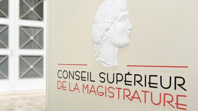 Logo du Conseil supérieur de la magistrature à Paris, le 19 avril 2021.
