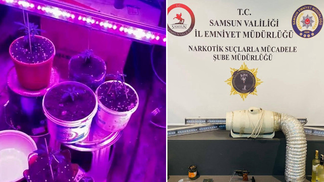 68 gram esrar, 43,50 gram esrar tohumu, 6 kök kenevir bitkisi, 3 ısıtıcı LED, 1 havalandırma sistemi, 1 termometre ele geçirildi.