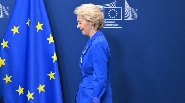 La présidente de la Commission européenne, Ursula von der Leyen, au siège de la Commission européenne à Bruxelles, le 10 avril 2025.