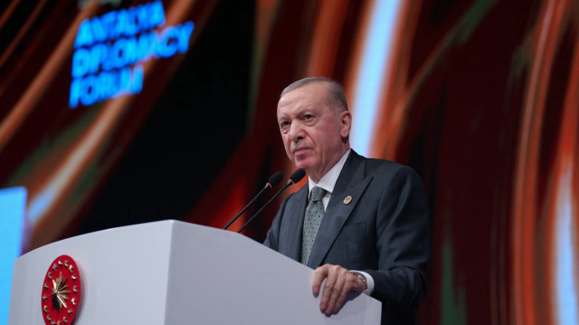 Le président de la République, Recep Tayyip Erdogan, lors de la cérémonie officielle d’ouverture de la 4e édition du Forum de la diplomatie d’Antalya (ADF2025), le 11 avril 2025.