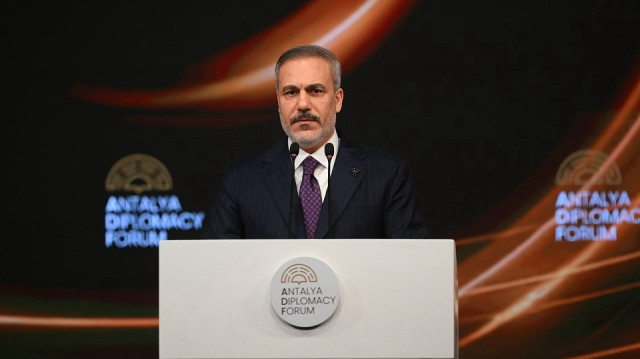 Turkish Foreign Minister Hakan Fidan makes a speech during the opening ceremony of the 4th edition of the Antalya Diplomacy Forum (ADF2025) in Antalya, Türkiye on April 11, 2025.