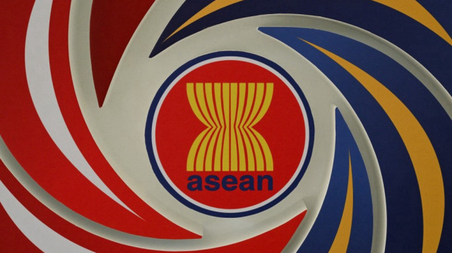 Le logo de l'Association des Nations de l'Asie du Sud-Est (ASEAN) sur l'île touristique de Langkawi, en Malaisie, le 17 janvier 2025.
