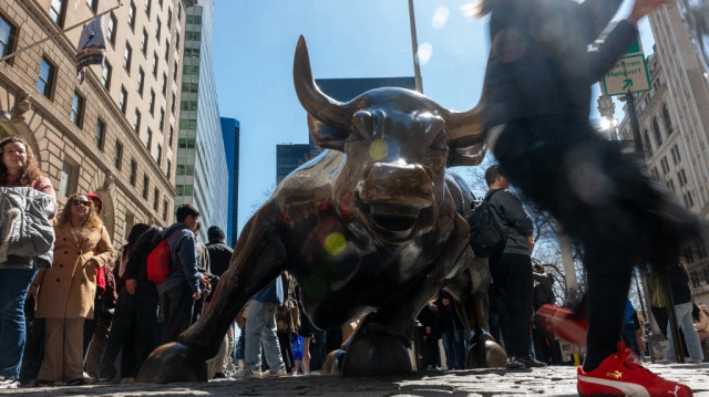 Le Taureau de Wall Street dans le quartier financier le 9 avril 2025, à New York.