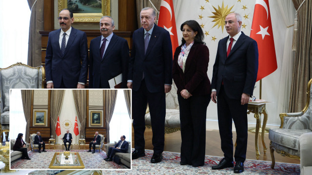 Cumhurbaşkanı Erdoğan, DEM Parti Van Milletvekili Pervin Buldan ve İstanbul Milletvekili Sırrı Süreyya Önder'i Cumhurbaşkanlığı Külliyesi'nde kabul etti.