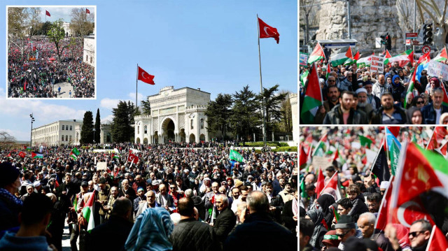 Binlerce Filistin gönüllüsü Gazze’ye destek olmak için Beyazıt’tan Ayasofya’ya yürüyor.