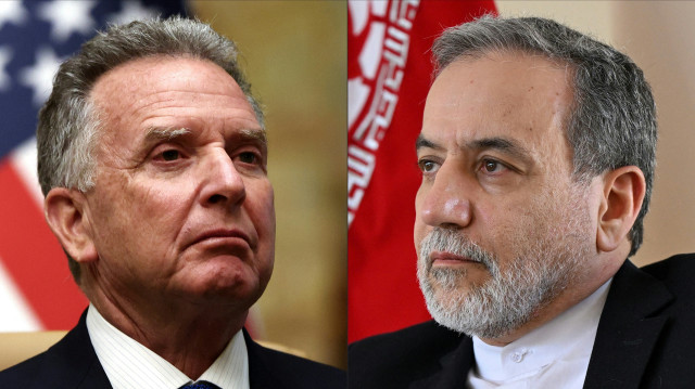 Cette combinaison d'images créée le 09 avril 2025 montre l'envoyé américain au Moyen-Orient Steve Witkoff après une réunion avec des responsables russes au palais de Diriyah, à Riyad, en Arabie saoudite, le 18 février 2025 (G) ; et le ministre iranien des Affaires étrangères Abbas Araghchi s'adressant à l'AFP lors d'une interview au consulat iranien de Jeddah, le 7 mars 2025.