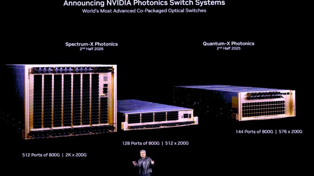 Le PDG de Nvidia, Jensen Huang, présente de nouveaux produits lors de son discours d'ouverture de la conférence GTC AI à San Jose, en Californie, le 18 mars 2025.