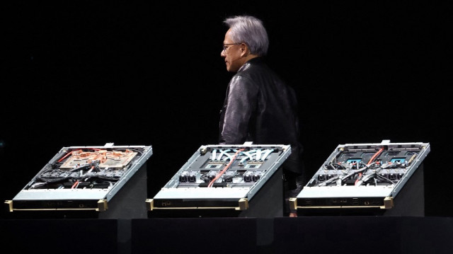 Jensen Huang, PDG de Nvidia, prononce un discours lors de la conférence sur l'intelligence artificielle Nvidia GTC au SAP Center le 18 mars 2024 à San Jose, en Californie.