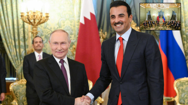 Rusya Devlet Başkanı Vladimir Putin, Katar Emiri Şeyh Temim bin Hamad Al Sani.