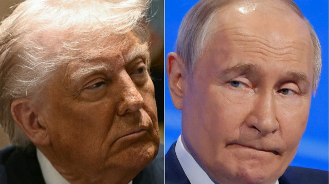 Cette combinaison d'images créée le 30 mars 2025 montre le président américain Donald Trump à la Maison Blanche le 24 mars 2025 à Washington, DC et le président russe Vladimir Poutine à Moscou le 18 mars 2025.