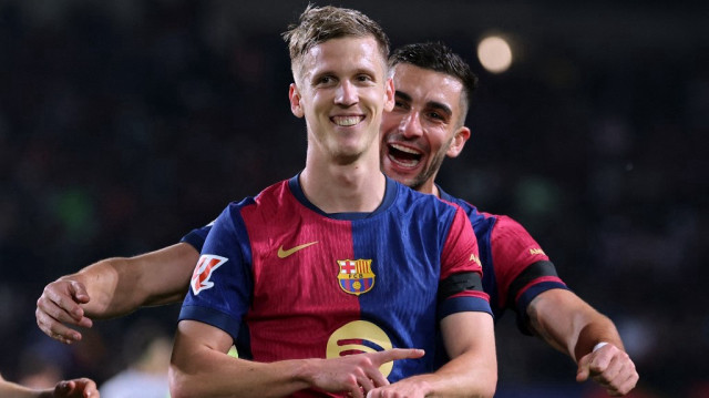 L'attaquant espagnol du FC Barcelone, Daniel Olmo, lors du match de Liga entre le FC Barcelone et le CA Osasuna à l'Estadi Olímpic Lluís Companys à Barcelone, le 27 mars 2025.
