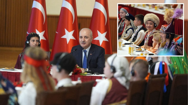 TBMM Başkanı Numan Kurtulmuş, TRT 47. Uluslararası 23 Nisan Çocuk Şenliği kapsamında 30 ülkeden gelen çocukları TBMM Tören Salonu'nda kabul etti.