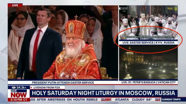 La chaîne Fox News a qualifié la capitale de l'Ukraine, Kiev, de "ville russe", lors d'une émission de Pâques, le 20 avril 2025.