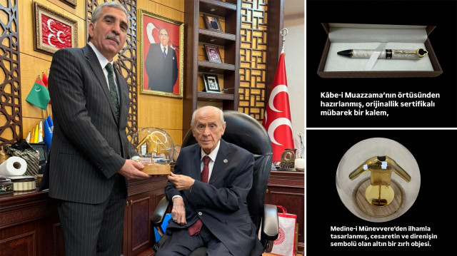 Geçtiğimiz günlerde umre vazifesini yerine getiren Eyyup Yıldız, Bahçeli'ye hediyeler takdim etti.