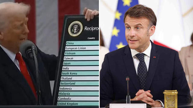 Macron, Trump'ın vergilerine misilleme yapacaklarını ifade etti.