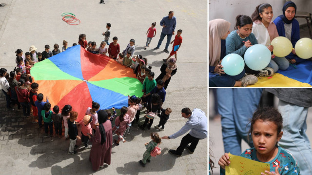 (UNRWA) Ruh Sağlığı Birimi, İsrail saldırıları nedeniyle zor koşullarda yaşam mücadelesi veren çocukları savaş psikolojisinden uzaklaştırmak amacıyla oyun etkinliği düzenledi.