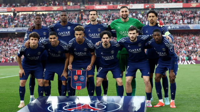 L'équipe du Paris Saint Germain avant son match contre Arsenal, à l'Emirates Stadium, dans le nord de Londres, le 29 avril 2025