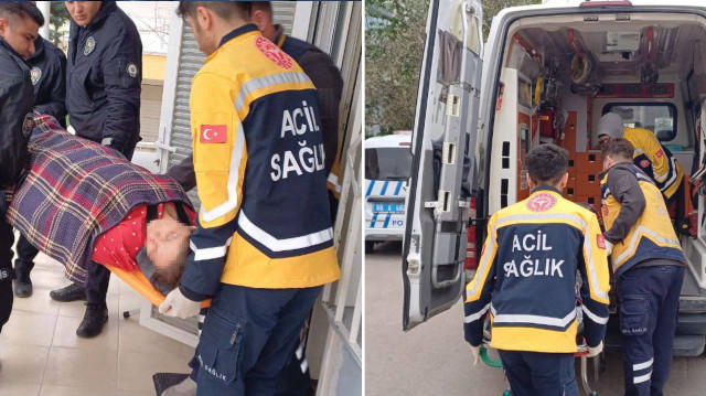 Yaralı kadın oğlu M.Ç. eşliğinde ambulansla Aksaray Eğitim ve Araştırma Hastanesi'ne kaldırıldı.