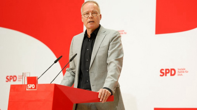 Matthias Miersch, secrétaire général du parti social-démocrate allemand SPD, lors d'une conférence de presse au siège du parti à Berlin, le 30 avril 2025.