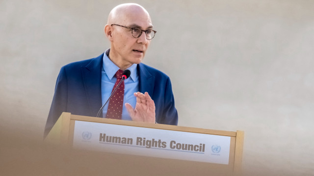 Volker Turk, Haut Commissaire des Nations Unies aux droits de l'homme, prononce un discours lors de l'ouverture de la 58ème session du Conseil des droits de l'homme des Nations Unies à Genève, le 24 février 2025.
