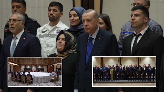 Cumhurbaşkanı Erdoğan, 1 Mayıs Emek ve Dayanışma Günü nedeniyle Cumhurbaşkanlığı Külliyesi'nde işçi ve işveren temsilcilerini kabul etti.