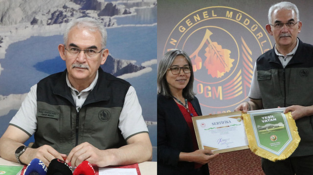 Karacabey, konuşmasının ardından muhtarlara sertifikalarını ve 'Yeşil Vatan' flamalarını verdi.