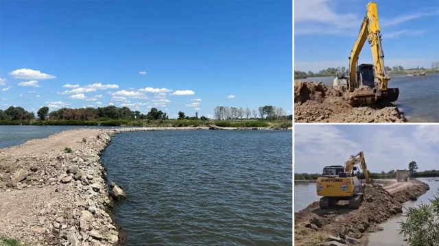 Çiftçinin talepleriyle Meriç Nehri'nin Ege Denizi'ne döküldüğü yere yakın İpsala Ovası Paşalı mevkisinde yapılan set ile tuzlu deniz suyunun ürünlere gelmesi önlenecek.