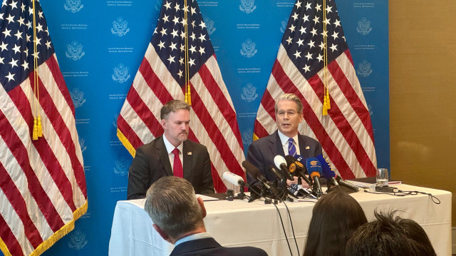 US Treasury Secretary Scott Bessent (R) and US Trade Representative Jamieson Greer (L) held a press briefing on the outcome of weekend trade talks with China in Geneva, Switzerland on May 12, 2025. (AA)