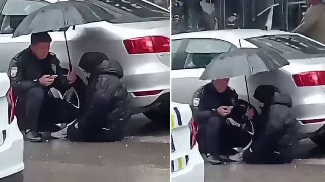 Polis memurunun duygulandıran görüntüsü sosyal medyada paylaşıldı.