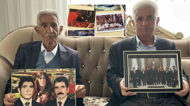 Hakkâri'nin Yüksekova ilçesinde 34 yıl önce PKK'lı teröristlerce kundaktaki bebek dahil 28 sivilin katledildiği saldırıda yakınlarını kaybeden Aykut ailesi.