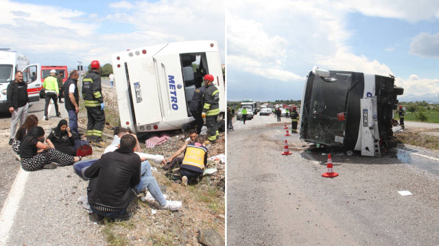 Can kaybının yaşanmadığı kazada, 13 yolcu yaralanarak çevredeki hastanelere kaldırıldı.
