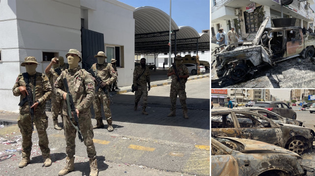 Libya'da, milis grupların çatışması sırasında kullanılamaz hale gelen araçlar.