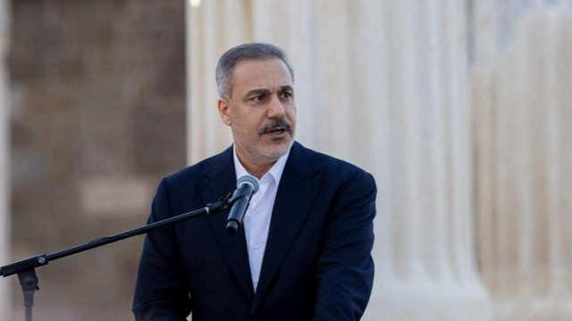 Turkish Foreign Minister Hakan Fidan attends a dinner event held at the Side Archaeological Site in Antalya, Türkiye, on May 14, 2025, as part of the NATO Informal Meeting of Foreign Ministers.