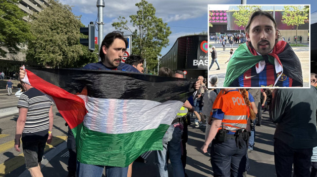 İsrail'i protesto eden aktivistler, Filistin bayrağı taşıdığı için yarışma alanından uzaklaştırıldı.