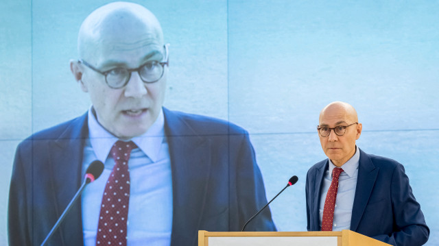 Volker Turk, Haut Commissaire des Nations Unies aux droits de l'homme, prononce un discours lors de l'ouverture de la 58ème session du Conseil des droits de l'homme des Nations Unies à Genève, le 24 février 2025.