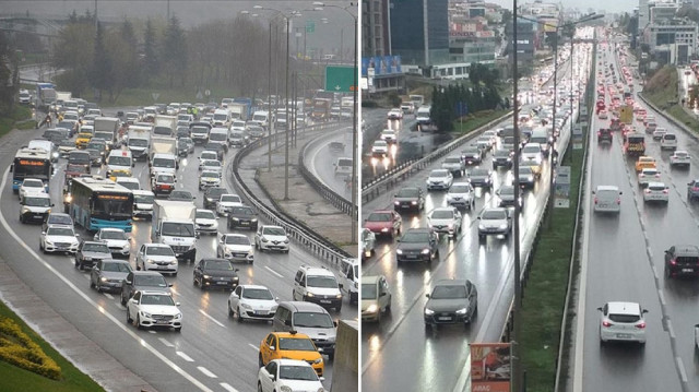 Kentin bazı bölgelerinde gün içinde aralıklarla devam eden yağış nedeniyle sürücüler trafikte kontrollü ilerliyor.