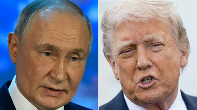 Cette combinaison d'images créée le 24 avril 2025 montre le président russe Vladimir Poutine (G) s'exprimant à Mourmansk le 27 mars 2025 et le président américain Donald Trump devant la Maison Blanche à Washington, DC, le 23 avril 2025. Donald Trump s'entretiendra par téléphone avec son homologue russe Vladimir Poutine le 19 mai 2025 afin de trouver une issue au "bain de sang" de la guerre en Ukraine, a déclaré le président américain sur Truth Social le 17 mai. Il s'entretiendra ensuite avec le président ukrainien Volodymyr Zelensky et des responsables de l'OTAN, exprimant l'espoir qu'un "cessez-le-feu aura lieu et que cette guerre très violente... prendra fin".
