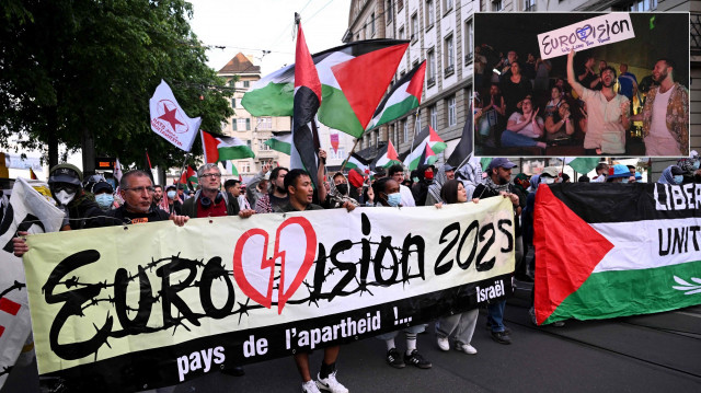 Gazze'de sivilleri katleden İsrail'in Eurovision'a katılımı Avrupa'da birçok şehirde protesto edildi.