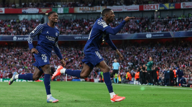 L’attaquant français du Paris Saint-Germain, Ousmane Dembélé, lors du match aller de la demi-finale de la Ligue des champions entre Arsenal et le PSG, au stade Emirates, dans le nord de Londres, le 29 avril 2025.