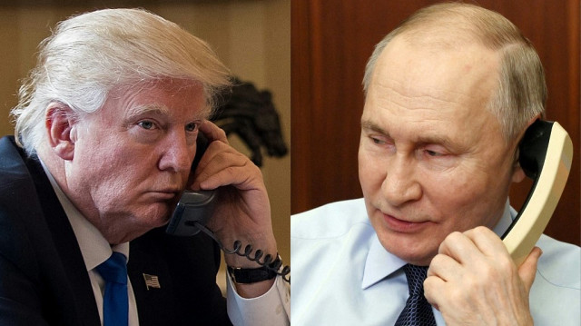 Cette combinaison d'images créée le 19 mai 2025 montre le président Donald Trump (à gauche) au téléphone le 28 janvier 2017 à Washington, et le président russe Vladimir Poutine (à droite) au téléphone à Moscou le 27 décembre 2023. Le président américain Donald Trump s'entretiendra par téléphone avec le président russe Vladimir Poutine le 19 mai 2025, dans le cadre de ses efforts de longue haleine pour mettre fin à la guerre déclenchée par l'invasion de l'Ukraine par Moscou en 2022.