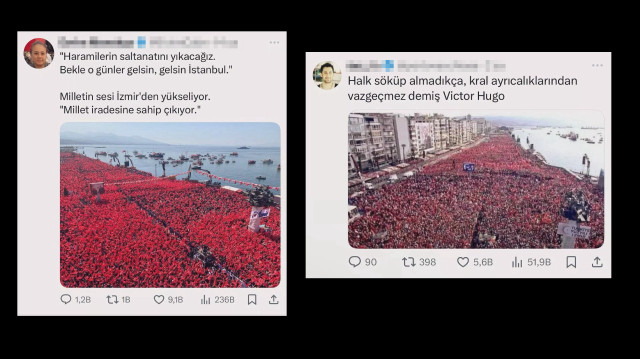 CHP'liler AK Parti İzmir mitingini CHP diye paylaştı.