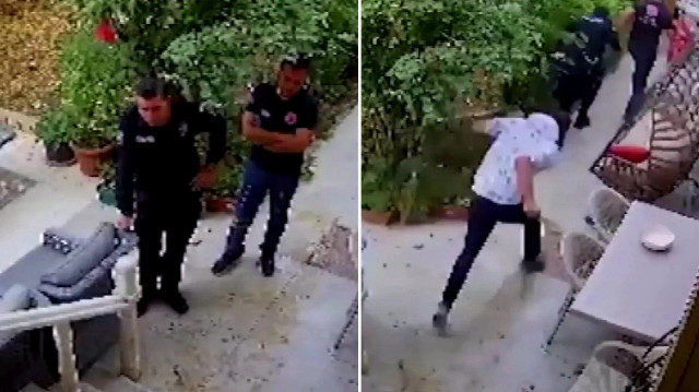 Emre Köroğlu'nun polislere saldırdığı anlar evin güvenlik kamerası tarafından kayıt altına alındı.