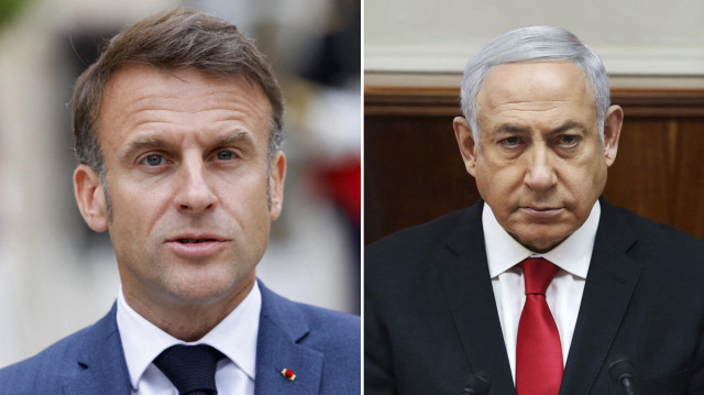 Fransa Cumhurbaşkanı Macron, İsrail Başbakanı Netanyahu.