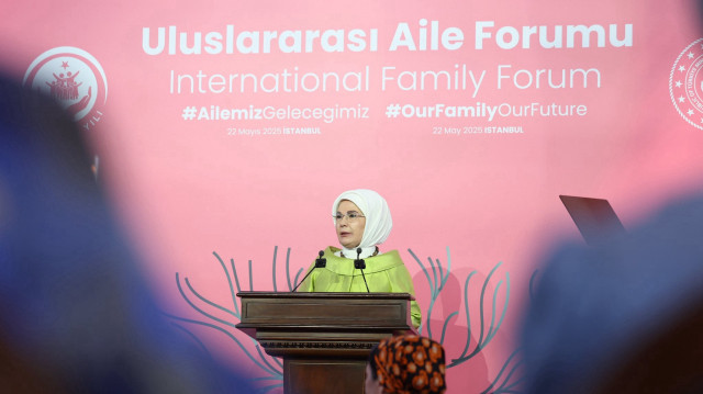 La Première dame de Türkiye, Emine Erdogan, lors du dîner de gala du Forum international de la famille à Istanbul, le 22 mai 2025.