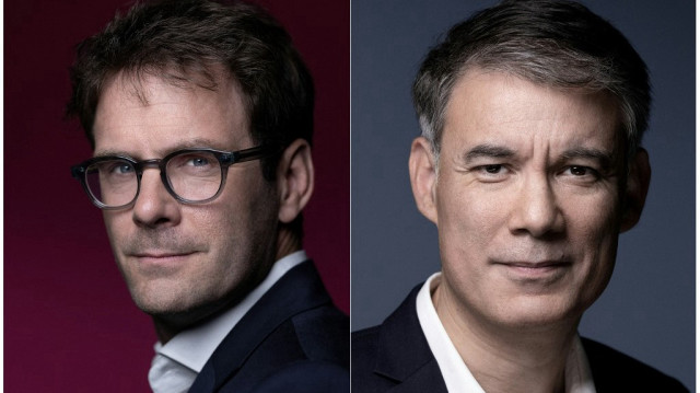 Cette combinaison d'images créée le 28 mai 2025 montre (de gauche à droite) le maire de Rouen, Nicolas Mayer-Rossignol (PS) posant lors d'une séance photo à Paris, le 20 mai 2025 et le premier secrétaire du Parti socialiste français de gauche (PS) et membre du parlement Olivier Faure posant lors d'une séance photo à Paris le 12 janvier 2023.
