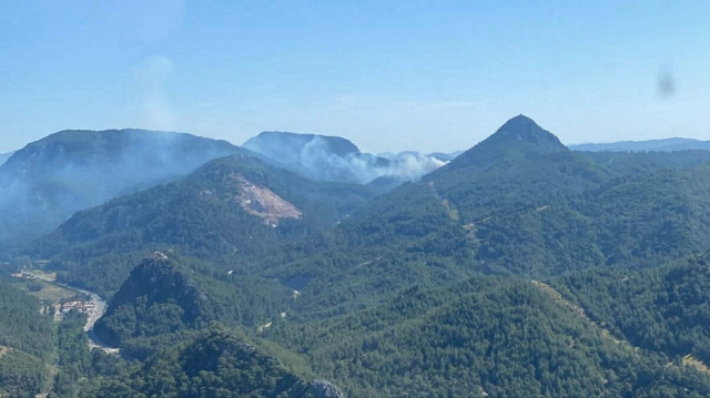 Muğla'nın Marmaris ilçesinde çıkan orman yangınına havadan ve karadan müdahale ediliyor.