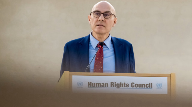 Volker Turk, Haut Commissaire des Nations Unies aux droits de l'homme, prononce un discours lors de l'ouverture de la 58ème session du Conseil des droits de l'homme des Nations Unies à Genève, le 24 février 2025.