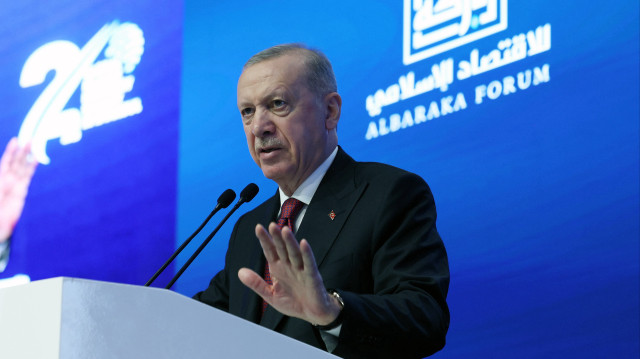 Le président turc Recep Tayyip Erdogan lors du 2ᵉ Forum mondial de l'économie islamique, organisé par la banque Albaraka à Istanbul.